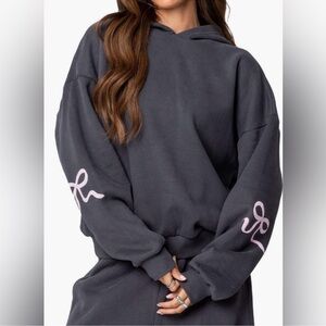 Edikted Bow Hoodie Gray Pink Size Small